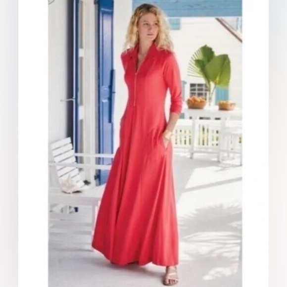 Tailored Maxi Dress in Gorgeous Orange Long Sleeves + Pockets Fit + Flare EUC - Picture 8 of 12